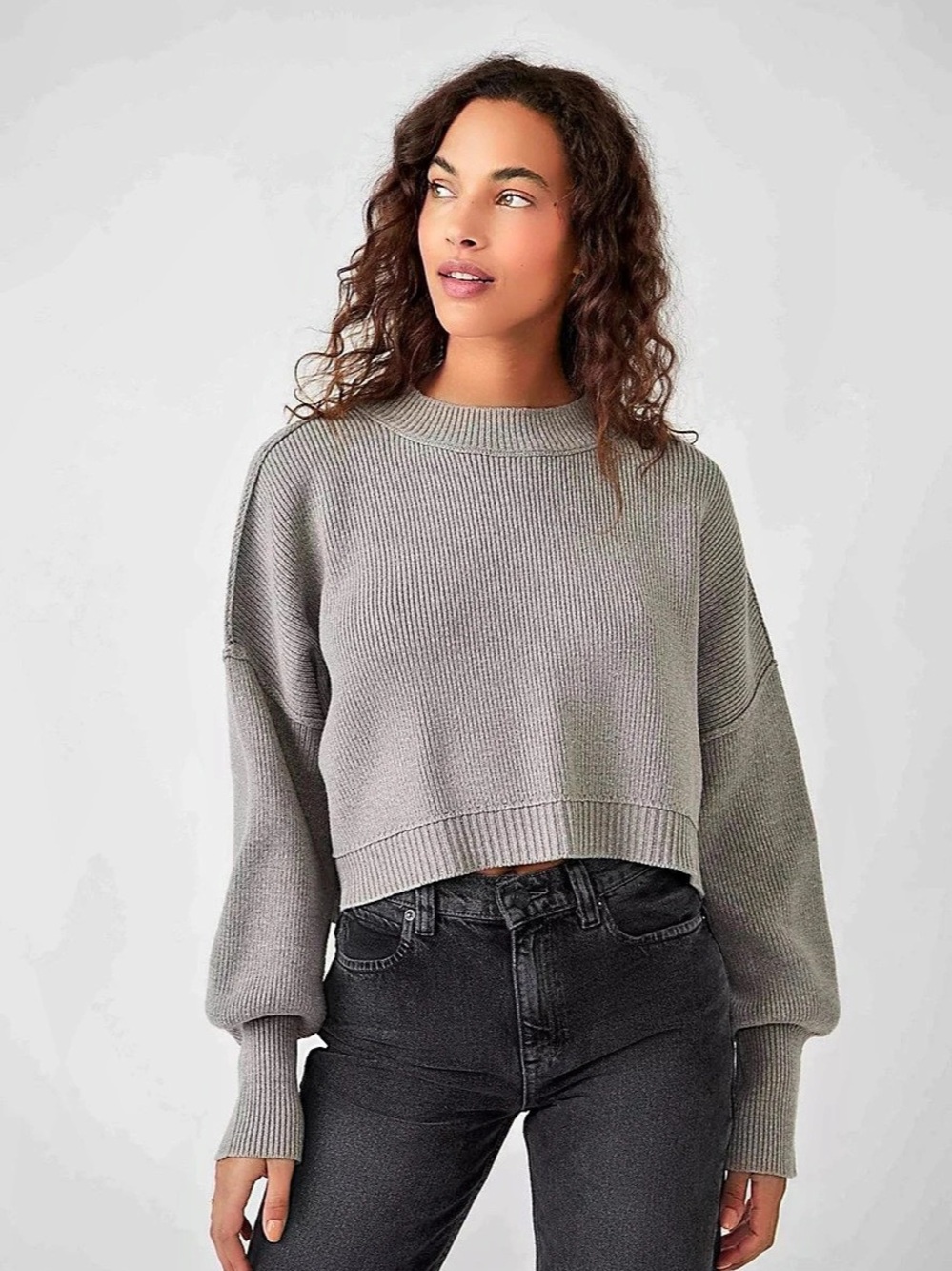 Free People Easy Street Crop Pullover Gray Cropped Sweater M